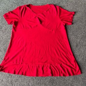 Red fit and flare pull on stop stretchy, frilled hem sz large